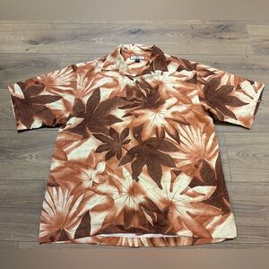 Vintage Tommy Bahama 100% Silk Hawaiian Aloha Men's Brown Button Down Shirt L
